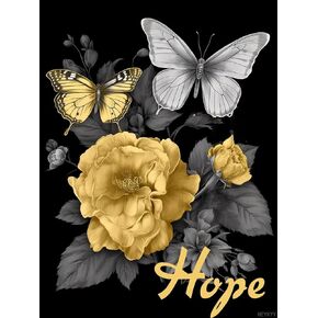 HEYKYY DIY 5D Diamond Art Kits Painting for Adults Flower Grey and Yellow Butterfly Hope Quotes Inspirational 30x40cm 12x16 inch
