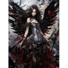 Brtita Fallen Angel Women Black Wing 5d Diamond Art Painting للبالغين ، طلاء الماس ، المالي ، بأرقام ، على الأرقام المبتدئين ، غرزة الصليب المبتدئين لديكور الجدار 12x16in / 30x40cm