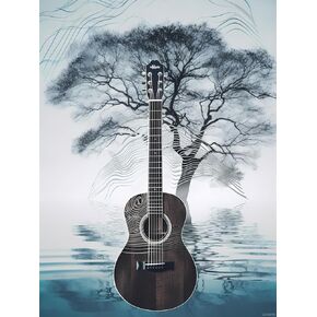 مجموعات الطلاء DIY 5D Diamond للبالغين Art Diamond Art The Guitar on the Lake Rhinestone Diamond Diamond Assisteral Kits for Living غرفة نوم ديكور هدية 12x16inch