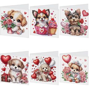 Tdferan 6 Packs DIY Diamond Art Cards Puppy Flowers Love Diamond Paint Cards Making Card بطاقات فنية الماس مع الأظرف بطاقات المعايدة الماس لعيد عيد ميلاد عيد الشكر