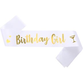 Birthday Girl Sash, Birthday Sash for Girls, Birthday Girl Sash for Women, Birthday Gifts for Women, White and Gold Birthday Party Decorations and Supplies