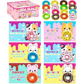 36 Pack Valentines Day Gifts for Kids - Kids Valentines Day Greeting Cards with 3D Donut Erasers for Classroom School Valentine Gifts Exchange, Class School Prizes,Valentine Party Favor for Boys Girls