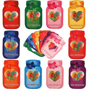 Valentine's Day Cards for Kids-50 Pack Happy Valentines Day Cards, Funny Mason Jar Valentine Gift Exchange Cards for Classroom, Kids Valentines Day Cards DIY Craft Gift for School Class Party Favors