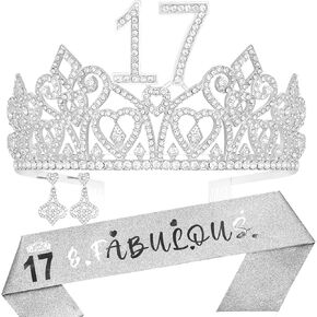 17th Birthday,17th Birthday Tiara and Sash,17 Year Old Girl Gift,17th Birthday Crown,17 and Fabulous Sash,17th Bday Decoration for Girl,17th Birthday Favors for Girls,17th Birthday Supplies for Girl