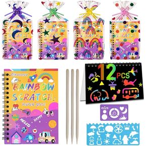 Cityrosy 24 Pack Scratch Art Paper Rainbow Sets Scratch Off Art Notebook Crafts Easter Gifts for Kids Magic Set Crafts Supplies Kits for Age 3-12 Kids for Party Games Easter Christmas Small