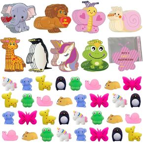 32 Pack Valentines Day Cards for Kids with Mochi Squishy Toys Animal Theme Kids Valentine Gifts Greeting Cards School Classroom Exchange Party Game Prizes