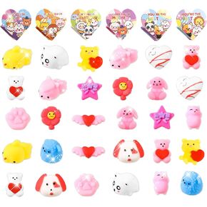 veduta 30 Pack Valentines Day Gifts for Kids, Cute Kawaii Mochi Squishy with Valentine Heart Boxes for Kids School Classroom Exchange Prizes Valentine Party Favor Toy Exchange Greeting Cards
