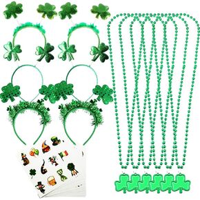 Dinesil 156 PCS St. Patrick's Accessories Party Set مجموعة 144 PCS الوشم ، و 6 PCS CLOVER NETLACES و 6 PCS St. Patrick Shamrock for St. Patricks Day Party