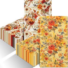 40 Pack Fall Floral Paper Napkins Vintage Autumn Wildflower Guest Napkins Flower Disposable Hand Towels Thanksgiving Dinner Napkins for Bathroom Wedding Birthday Party Baby Shower