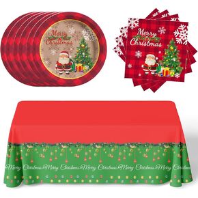 تشمل لوازم حفلات عيد الميلاد 41pcs 20 لوحة ، 20 مناديل ، 1TableCloth لزينة حفلة عيد ميلاد عيد الميلاد