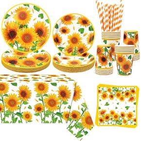 Sunflower Birthday Party Decoration - Sunflower Party Supplies Include Plates, Tablecloth, Napkins, Tableware, Sunflower Party Supplies for Women Girls Kids Baby Shower, Serves 20