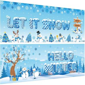 2 PCS Winter Winterland Bulletin Bulletin Decorations Set - Snowman Tree Snowflake Lawners for Xmas Winter Holiday Office Decor