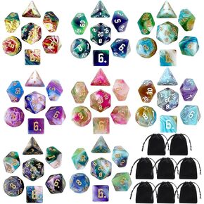 مجموعة DND DICE ، 8 × 7 (56 قطعة) مجموعات الزهر متعدد السطوح للأبراج المحصنة والتنين DND RPG MTG GLAY GAMES (إجمالي 8 أكياس النرد المخملية