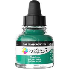 Daler -Rowney System3 حبر أكريليك حبر الفثالو الأخضر 29.5 مل - حبر أكريليك متعدد الاستخدامات للفنانين والطلاب - حبر الخط غير الشفهي لرسم توضح حبر قلم تراجع الهواء والمزيد
