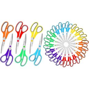 8" Scissors All Purpose Bulk Set of 6-Pack & 18-Pack Scissors, Sharp Scissors for Office Home School Teacher Student Adult Kids Scissors Sewing Fabric Craft Supplies, Right/Left Handed