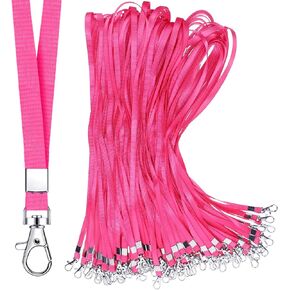 Cholemy 100 Pcs Bulk Lanyards for ID Badges Nylon Necklece Lanyard with Clip Swivel Hook for Women Offices Staff Students ID Badges Key Chains (Rose Red)