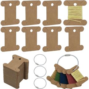 FINGERINSPIRE 100 PCS Embroidery Floss Bobbins Thread Winder with 4 PCS Iron Floss Bobbin Hinged Ring 1.77x1.57inch White Paper Thread Winding Board Floss Bobbin Thread Card for Sewing Thread Storage