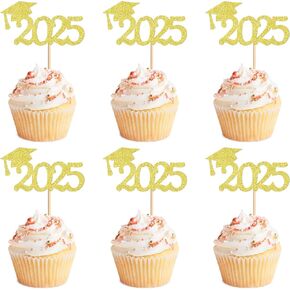 graduation cupcake toppers 2025, Food/Appetizer Picks For Graduation Party Mini Cake Decorations, 2025, Cupcake Toppers, Graduation 24Pieces (Black)