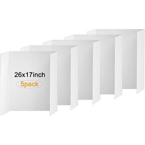 5 Pack Trifold Poster Board,26" x 17" Medium Size White Corrugated Presentation Display Board for School Projects,Science Fair and Business Presentations