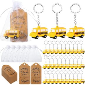 12 PCS School Bus Party Favors School Bus Keychain with white urgarza ، شكرًا لك kraft tags for birth