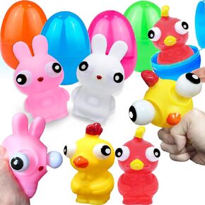 AMENON 8 Pcs Easter Egg Fillers for Kids, 4 Jumbo 3.8" Easter Eggs + 4 Squeeze Animals with Popping Eyes,Bunny & Chick Sensory Fidget Toys Easter Basket Stuffers Easter Eggs Hunt Party Favor Gifts