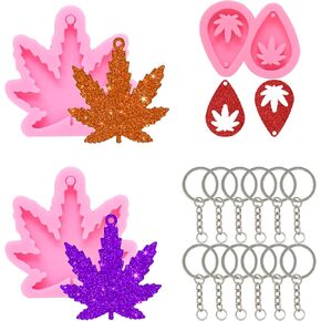 Honbay 3PCS Silicone Maple Leaf Molds Fall Leaves Shaped Keychain Molds Hollow Leaf Shaped Earring Molds Chocolate Candy Clay Moulds and 12PCS Key Rings with Chain for Baking Backpack Purse Decoration