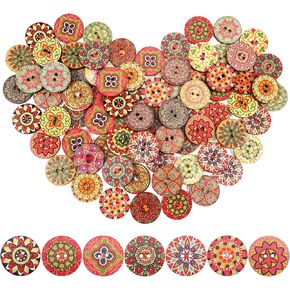 100pcs Wooden Buttons 20mm Flower Painting Sewing Buttons with 2 Holes for DIY Crafts Clothes Decorations