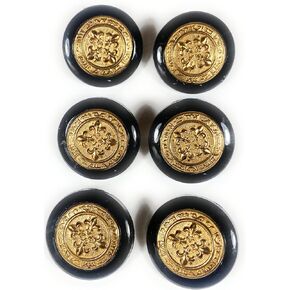 6 Fashion Black Button with Gold Crest Center Set - 1'' (25mm)~ for Blazer, Suits, Sport Coat, Uniform, Jacket, Dresses