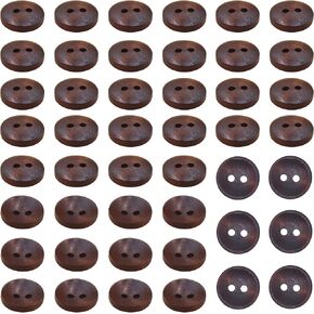 100pcs 0.5 بوصة الأزرار الخشبية الكلاسيكية البنية الداكنة ، 2 ثقوب جولة أزرار محدبة للخياطة ، الحرف ، القميص ، دي