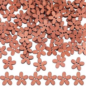 Gorgecraft 100pcs أزرار خشبية خمر شكل زهرة 2 ثقوب الزخرفة زر الخياطة الزخرفة الصغيرة الأزرار الأزهار الزهرية الصغيرة للملابس الحرف الدمى زخرفة سكرابوكينغ العتيقة البني 0.79x0.81inch