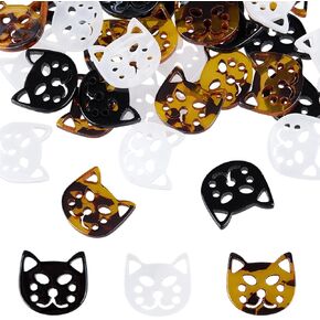 Olycraft 30pcs 3 ألوان أزرار أكريليك شكل القط 4 ثقوب 15 × 15 مم مختلط إبداعي محظوظ الأزرار الخشبية أزرار الخياطة على شكل قط لزخارف الخياطة - برتقالي أسود أبيض