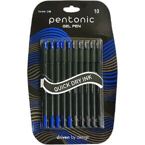 Pentonic Gel Pen Blister Pack | Tip Size 0.6 mm | Click Off Mechanism With Black Matte Finish Body | Quick Dry, Waterproof Ink For Smooth Writing Experience | Blue & Black Ink, Pack Of 10