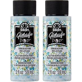 FolkArt Glitterific Pop Acrylic Craft Paint, Beach Vibe 2 fl oz Premium Glitter Finish Paint, Perfect For Easy To Apply DIY Arts And Crafts, 11998 (Pack of 2)