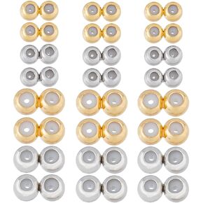 Superfindings 24pcs 4styles سدادة حبة مطلي بالخرز مزدوج قبضة الشريحة حامل سدادة السحر sterling Rondelle Spacer Bead Bead Pendants Clovper Clip Stopper Clip ، قلادة طول القلادة