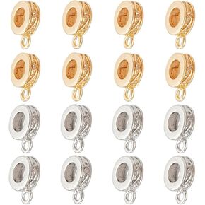 Sunnyclue 1 Box 16pcs 8mm Bail Tube Beads Gold Bail Beads Bead Hamer Tharms Links Connectors Europey Metal Silver Loop Beads for Jewelry Making Kit Proclets Craft