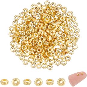 UniCraftale 200pcs real 18 k gold plated roled jots metal 3mm twist disc beads Rondelle Spacer Beads rowner rown exter for diy make Jewelry make hole: 1.2 mm