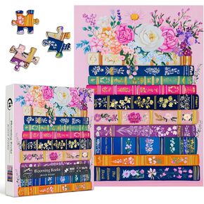 ألغاز كتب زهرة ملونة للبالغين 1000 قطعة ، Pickforu Pillslower Pages Jigsaw Buzzles مكتبة ، مستحيلة الربيع الفنية الفنية لعشاق الكتب