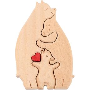 Ponferized Bear Family Family Guzzle ، Wooden Bear Loving Loving Family Family Bear Sculpture with Heart Housewarming Wood Homports for Dad Mom Home Decoration (3 Bears)