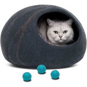 Meowfia Premium Felt Cat Cave (Slate Gray/Barge) و Ball Wool Ball Toys (6 pack)