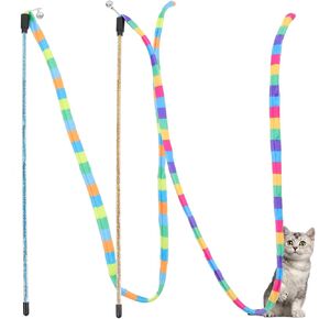 Luozzy 2pcs Cat Thuring Wand Indoor Interactive Cat String string ملون Cat Cat Wand Wand Toy Toy Cat Poishing Toy للقط القطة ، اللون العشوائي