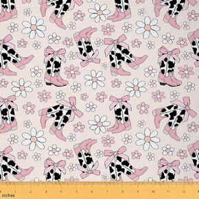 Cowgirl Decorative Fabric by The Yard,Western Cowboy Boots Pink Bowknot Fabric for Upholstery and Home DIY Projects,Dreamy Fairy Tale Princess Starry Pink White Outdoor Fabric,2 Yards 72" L x 59" W