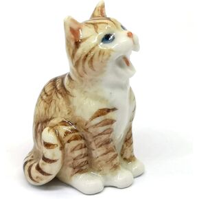 ZOOCRAFT Tiger Cat Figurine Ceramic Smiling Orange Handicarfted Dollhouse Miniatures