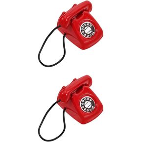 logofun 2pcs Dollhouse Dollhouse Retro Telephone Model Vintage Alloy Phone Prop for Dollhouse Livring Room - Red