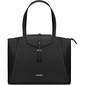 MOSISO Laptop Tote Bag for Women, 15.6 inch PU Leather Work Laptop Bag with Flap Buckle & Clutch Purse, Large Capacity Computer Shoulder Handbag for Casual Business Travel, Pink