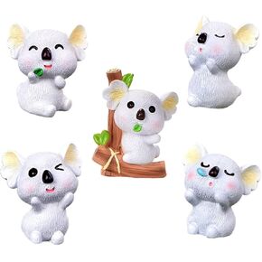 5 PCS Mini Koala Bear Animal شخصيات Toy Cake Toppers ، مصغرة التماثيل Koala Fairy Garden Moss Landscape DIY Terrarium Crafts ،