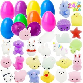 24Pack Easter Eggs Filled with Mochi Squishy Toys, Easter Basket Stuffers for Toddler Boys Girls, Kawaii Animal Stress Relief Toy Easter Gifts for Kids, Basket Filler, Easter Egg Hunt Party Favor