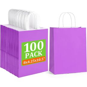 BagDream 100Pcs Yellow Gift Bags 8x4.25x10.5 Inch Medium Kraft Paper Gift Bags with Handles Bulk, Birthday Wedding Baby Shower Party Favor Retail Recyclable Paper Sacks