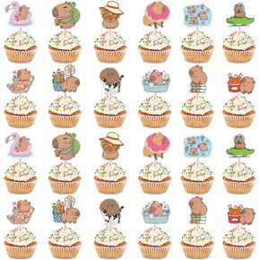 قبعات Capybara Cupcake Toppers ، 24pcs Capybara عيد ميلاد ديكورات حفلة ، والحيوان تحت عنوان Capybara كعكة عيد ميلاد Topper Decorations للأطفال