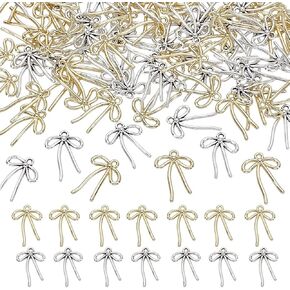 100pcs 2 Colors Bowknot Charm Gold Silver Bow Presants Metal Bow Charm مع سحر حلقة القوس من أجل DIY قلادة صنع المجوهرات: 1.2 ملم
