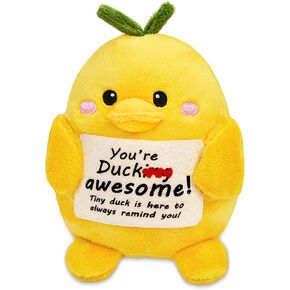 Emotional Support Positive Duck Plush with Motivational Card, 6 Inch Creat Gift for Mom Boyfriends Coworkers, Cute Decor on Desk Room Offices